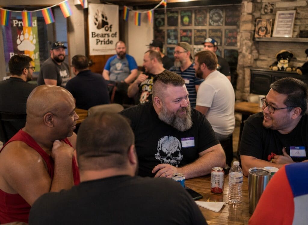 image of a diverse group of friends at a welcoming Bear community event