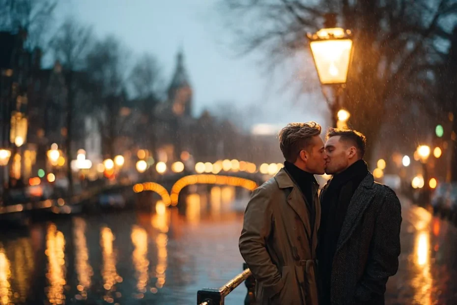 men-amsterdam-evening-night-kissing-Homo-dating-Nederland
