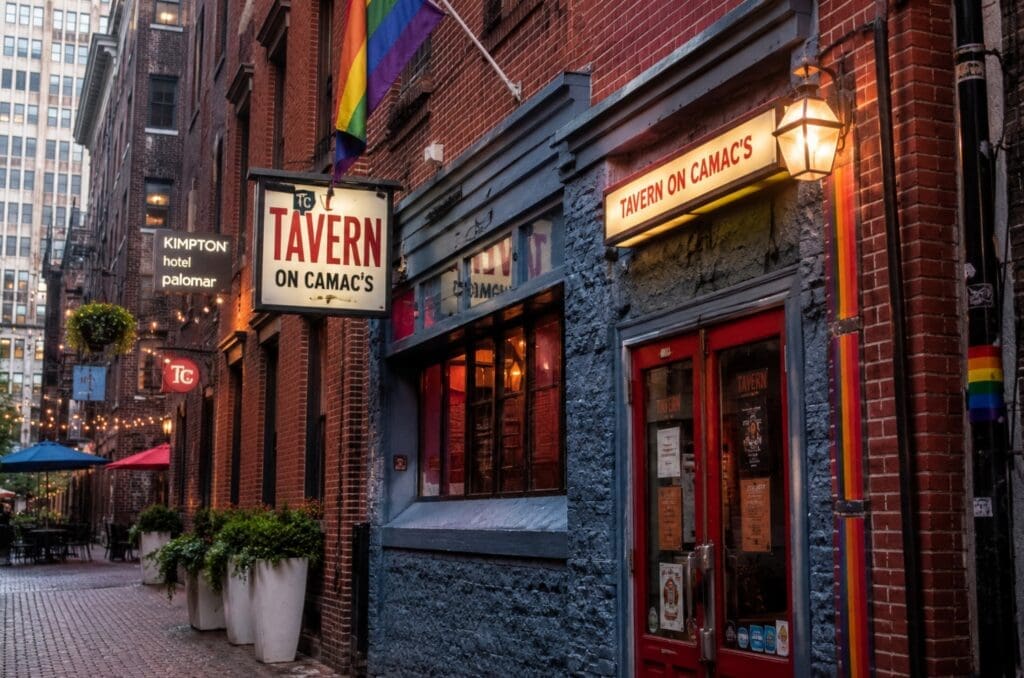 photo of Tavern on Camac’s (Philadephia) exterior on the narrow brick street