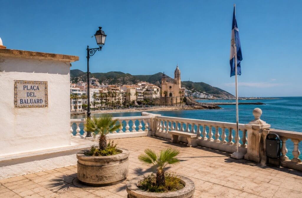 Plaça del Baluard avec vue sur la mer