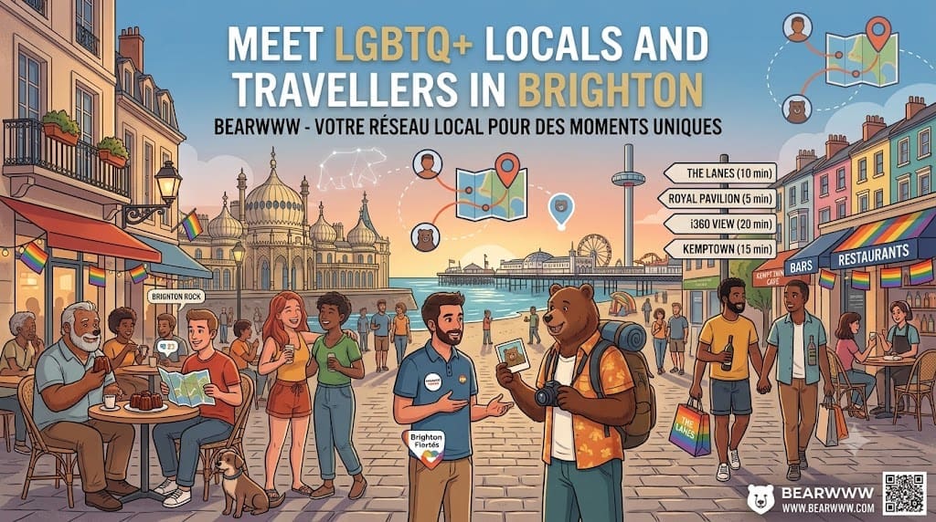 a BEARWWW banner: “Meet LGBTQ+ locals and travellers in Brighton”