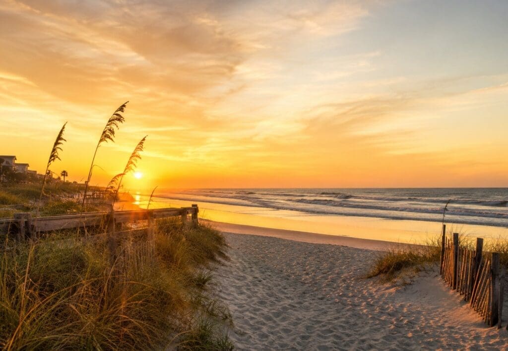 an original photo of Neptune Beach or Atlantic Beach at golden hour