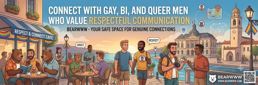 banner “Connect with gay, bi, and queer men who value respectful communication”