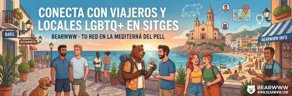 banner de BEARWWW “Conecta con viajeros y locales LGBTQ+ en Sitges”