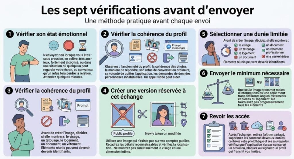 checklist visuelle SFW intitulée « Les sept vérifications avant d’envoyer » : Une méthode pratique avant chaque envoi