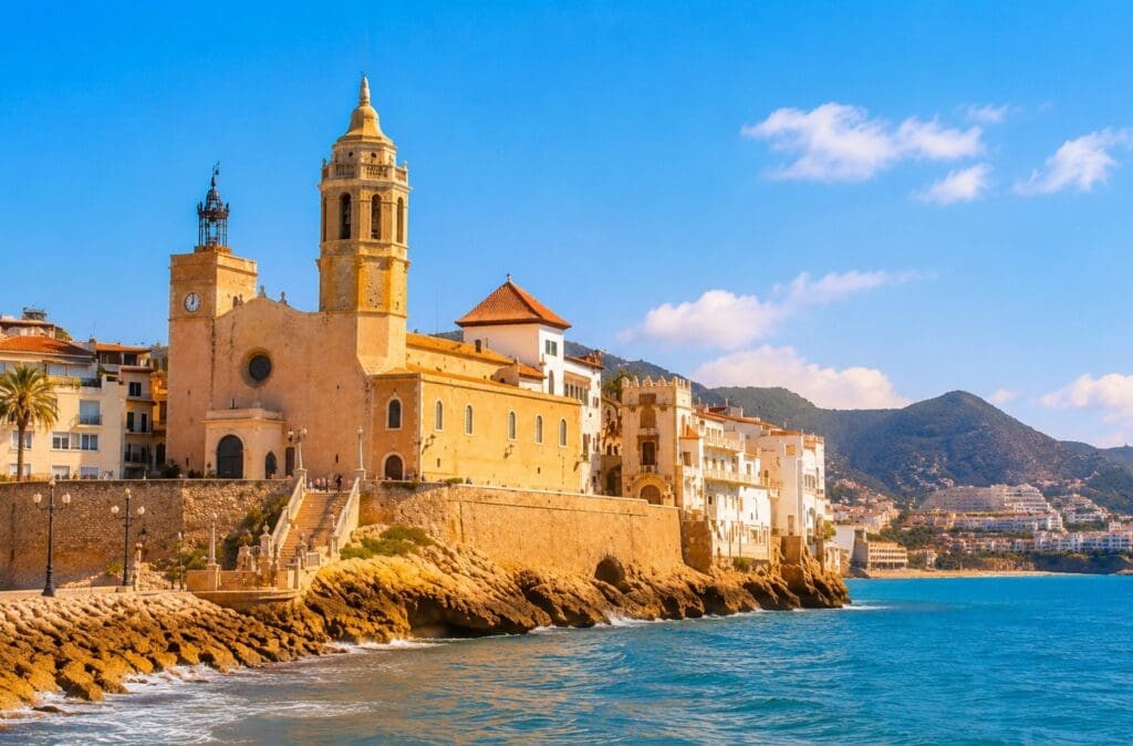 église Sant Bartomeu i Santa Tecla surplombant la mer (Sitges)
