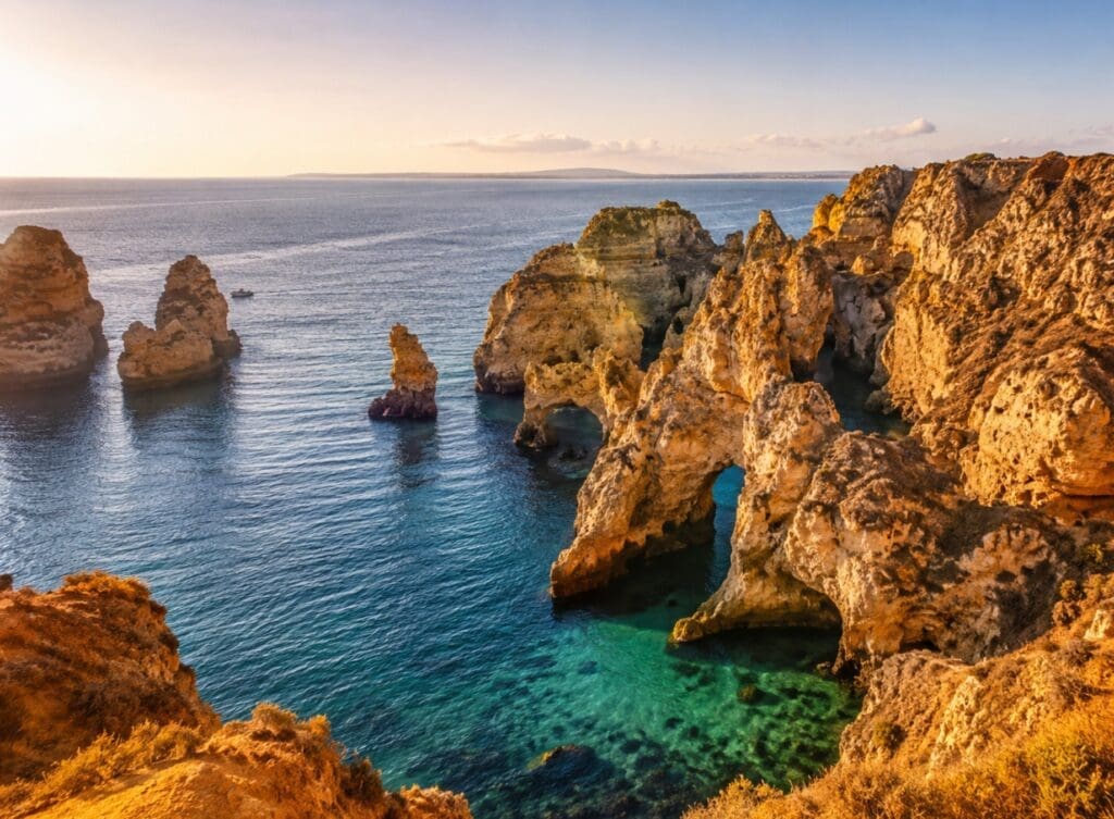 fotografia da Ponta da Piedade ou do centro histórico de Lagos ao fim da tarde