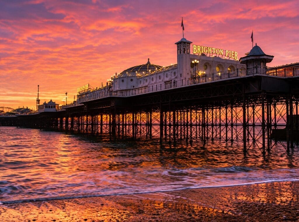 photograph of Brighton Palace Pier at sunset