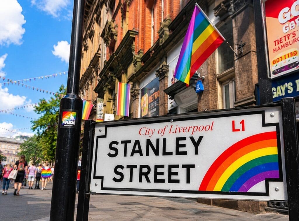 photograph of the rainbow street signs on Stanley Street