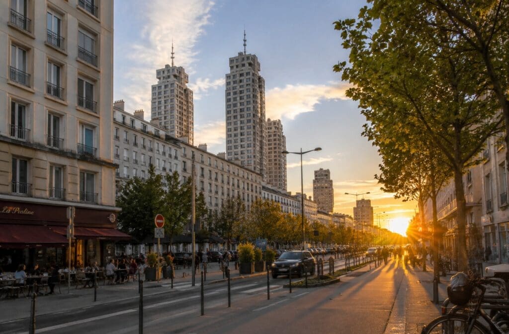photographie de l’avenue Henri-Barbusse et des Gratte-Ciel en fin de journée (villeurbanne)