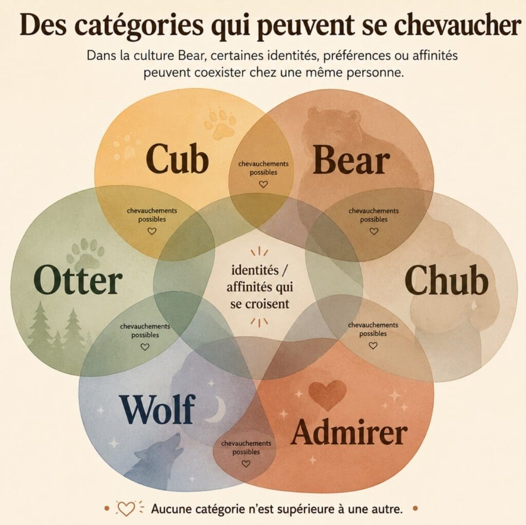 un schéma non hiérarchique montrant que Cub, Bear, Otter, Chub, Wolf et Admirer peuvent se chevaucher