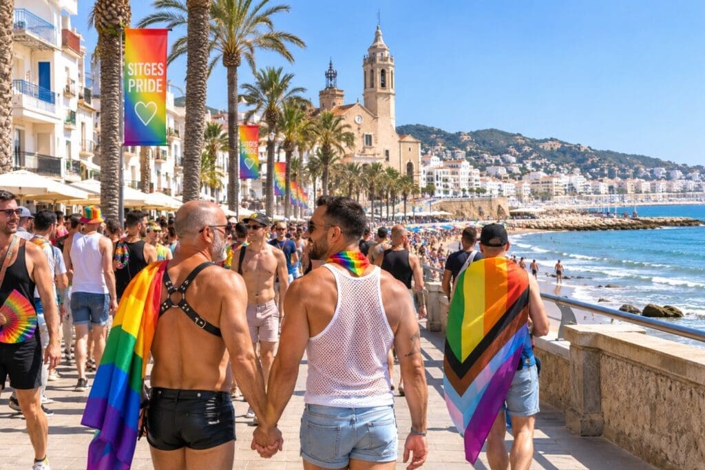 une photographie SFW de la promenade de Sitges pendant la Pride